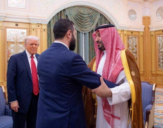 Syrian President al-Sharaa meets with U.S. President Trump and Saudi Crown Prince Mohammed Bin Salman in Riyadh